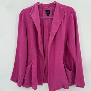 EILEEN FISHER Slouchy Pink Blazer Jacket Sz L Cotton Linen Textured Open Barbie